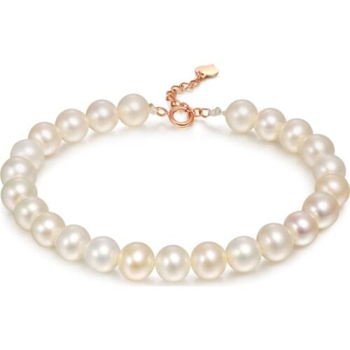 Pure 18K Rose Gold Bracelet Natural 5mm Round Pearl Bracelet Fashion Bracelet