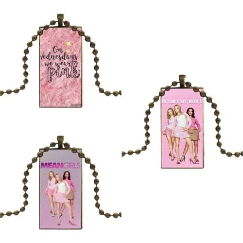 For Girls Handmade Gift Mean Girls Design Fashion Vintage Glass Women Rectangle Necklace Pendants