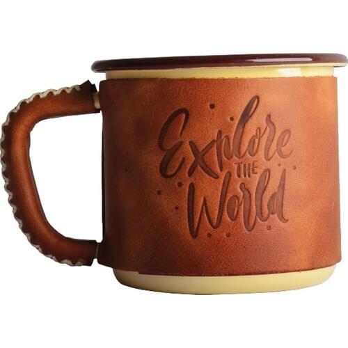 Nurgaz Campout Leather Coated Enamel Mug Cream