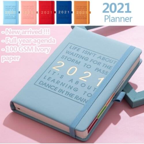 2021 Jan-Dec A5 Diary English language Thicken Notebook A5 Leather Soft Cover School Planner Efficiency Journal Monthly Planner