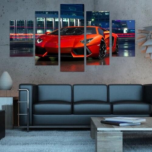 HD Printed Pictures 5 Pieces Red Luxury Sports Car Painting Modern Lamborghiny Poster Wall Art Canvas Living Room Home Decor