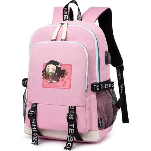 Kimetsu no Yaiba Kawaii Women Backpack Demon Slayer Anime Bookbag Oxford School Bags USB Charging Laptop Bagpack Girls Rugzak