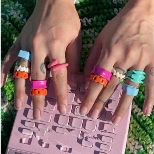 Dvacaman 2021 Trendy Colorful Dripping Oil Rings Hand-Painted Geometric Irregular Open Rings for Women Girls Party Jewelry Gifts