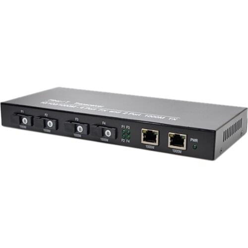 Gigabit Ethernet 1000M Switch Convert 3KM Fiber Optical Media Converter Single Mode 2 RJ45 & 4SC Ports Fibre Optic Transceiver