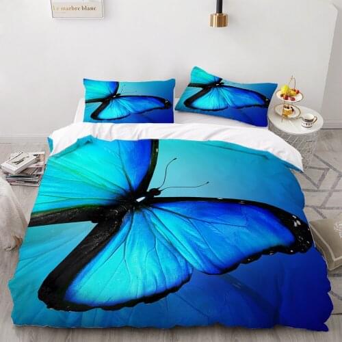 Fashion Gold And Blue Butterfly Printed Bedding Set Confortable For Children Adult Duvet Bedding Set Printed Duvet Cover Set