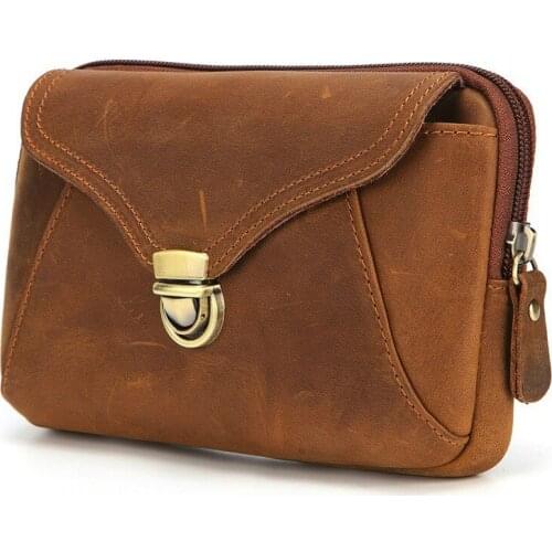 Mens Genuine Genuine Leather Waist Bags Travel Fanny Pack Leather Belt Hiking Many Compartments Fashion Sling Backpack