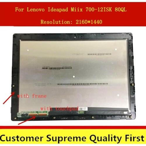 Original For Lenovo Ideapad Miix 700-12ISK 80QL LTL120QL01-001 003 2160*1440 LCD Displays Touch Screen Assembly with board