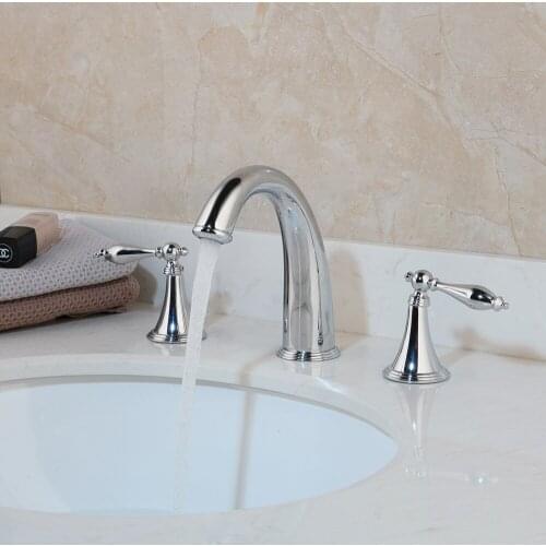 Polished Chrome 8 in. Widespread 2-Handle Bathroom Faucet 3 Hole Bath Tub Basin Mixer Faucet Water Lavatory Sink Taps
