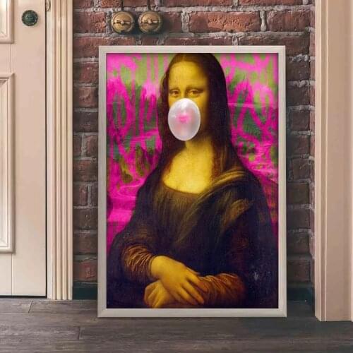 Mona Lisa White Bubble Gum Poster Banksy Style Canvas Painting Nordic Art Print Poster Picture for Living Room Decoration Cuadro