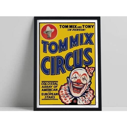 Tom Mix Circus Advertising Poster, Cartoon Joker Head Smile Wall Painting, Vintage Funny Wall Picture, Kids Room Wall Stickers