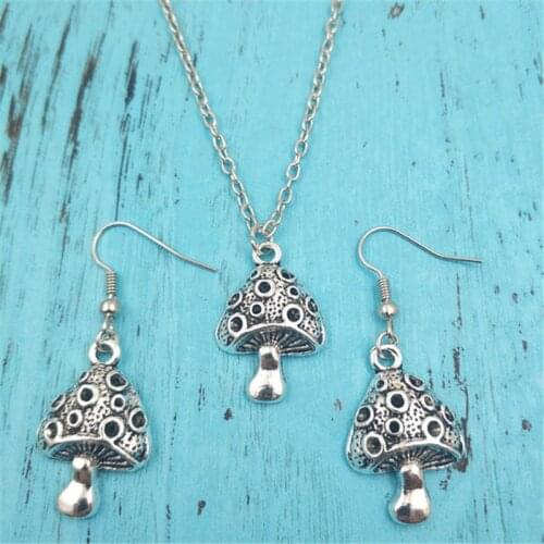 Mushroom Retro Vintage Earring Necklace Sets Jewelry Set Antique,Fashion Women Christmas Birthday Girl Gifts