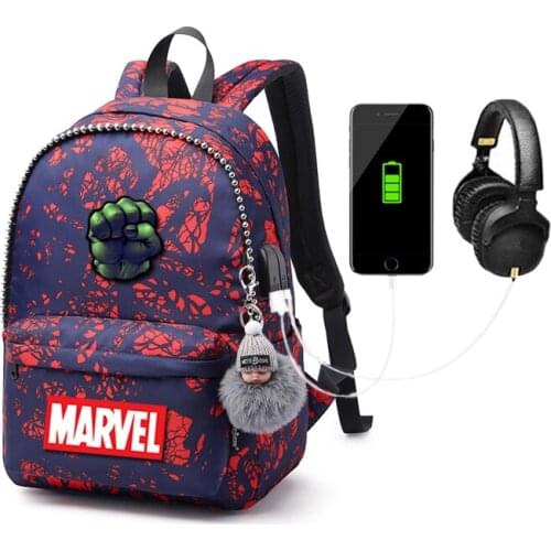 MARVEL Boys Girls Backpack USB Charging Backpack Waterproof Oxford Cloth Travel Bag Large Capacity School Bag Mochila