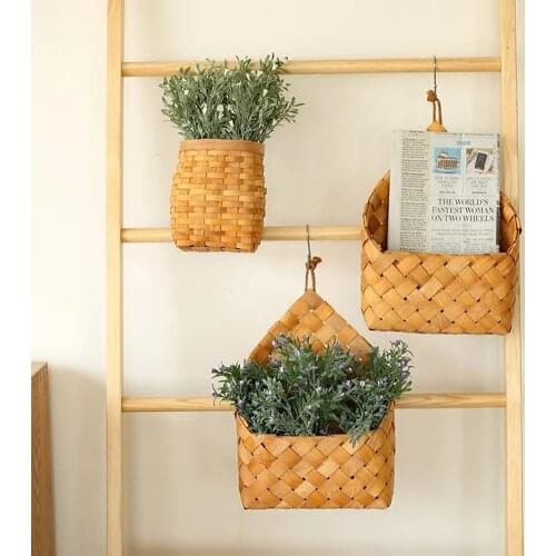 Garden Bamboo Woven Storage Baskets Rattan Planter Potted Basket Organizer Home Laundry Basket with Handle GardenTools Supplies