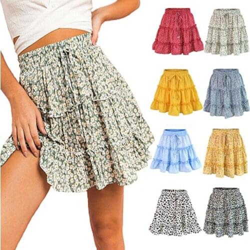 Sexy Women Fashion High Waist Frills Skirt for Women Broken Flower Half-length Skirt Printed Beach A Short Mini Skirts S-2XL