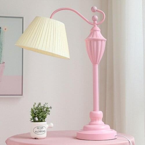 Nordic Princess Fabric Table Lamps Modern Led Standing Lights Pink Stand Light Fixtures for Girls Bedroom Bedside Lamp Luminaire