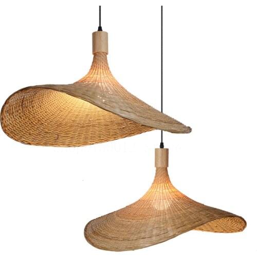 Modern Straw Hat Pendant Llights Hand Woven Bamboo Pendant Lamp Living Room Decoration Kitchen Accesories Hanging Chandeliers