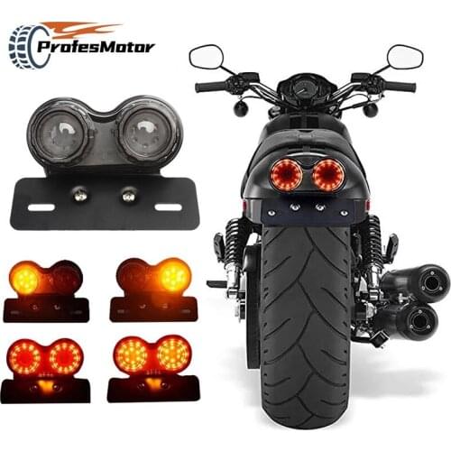 Motorcycle Universal 12V Signal Lights Twin Dual Motorbike Taillight Rear Lamp LED Integrated Tail Light Twin Light License Plat