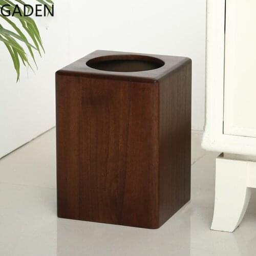 Chinese Style Solid Wood Retro Trash Can Household Living Room Kitchen Creative Wooden Toilet Bathroom Room Storage Bucket