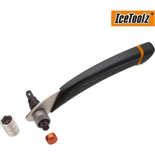 IceToolz 04S1 Bicycle Crank Tool with Ergonomic Handle Contains 14x15mm Sockets & 8mm Hex Key Bike Crank Arm Removal Tools
