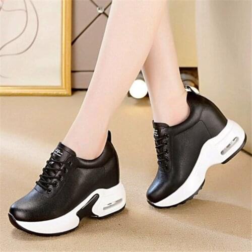 Casual Shoes Womens Cow Leather Ankle Boots Platform Wedge Fashion Sneakers High Heels Oxfords 34 35 36 37 38 39 40