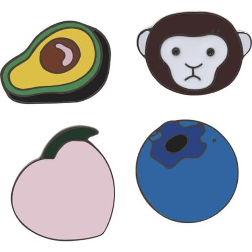 Cute Avocado Monkey Peach Blueberry Metal Enamel Pins Cartoon Brooches Bag Clothes Lapel Pin Fruits Badge Jewelry Gifts for Kids