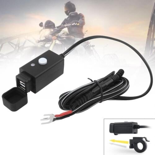10-24V DC 5V 3.1A USB ABS Round Terminal Waterproof Motorcycle Charger with Switch Button and Dust Cover