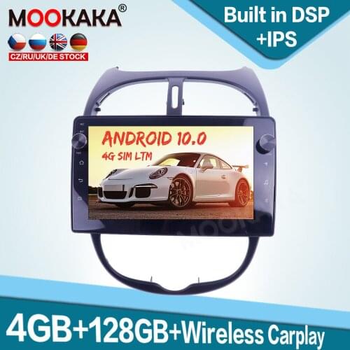 128GB Carplay Android 10.0 Car Multimedia Player for Peugeot 206 2000-2016 Auto Radio GPS Navigation Audio Stereo Head Unit DSP
