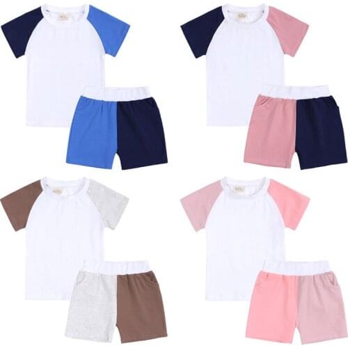 2PCS Baby Boy Clothes Sets Tops+Shorts Unisex Summer Cotton Baby Girl Clothes Solid Pajamas Home Wear Pants T-Shirt