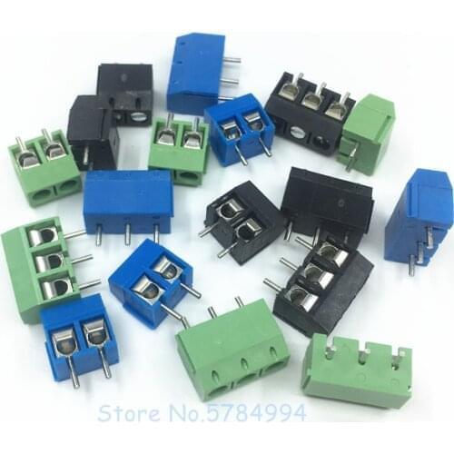 20Pcs/lot KF301-5.0-2P KF301-3P/4P 5.0mm 2P3P4PIN Screw PCB Terminal Block Connector Blue green black Copper round feet