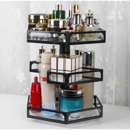 360 Rotating Glass Cosmetic Makeup Organizer DIY Detachable Rangement Maquillage Adjustable Makeup Storage Holder Rack