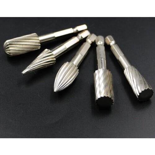 5pcs/set Hard High Speed Steel Rotary Files Burrs Woodworking Rasp Tools for Carving/Grinding/Polishing