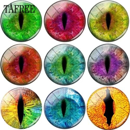 TAFREE Handmade Colorful Evil Dragons Eyes Image Round 25mm Glass Cabochon Dome Charm Tray Setting DIY Jewelry Findings 5pcs