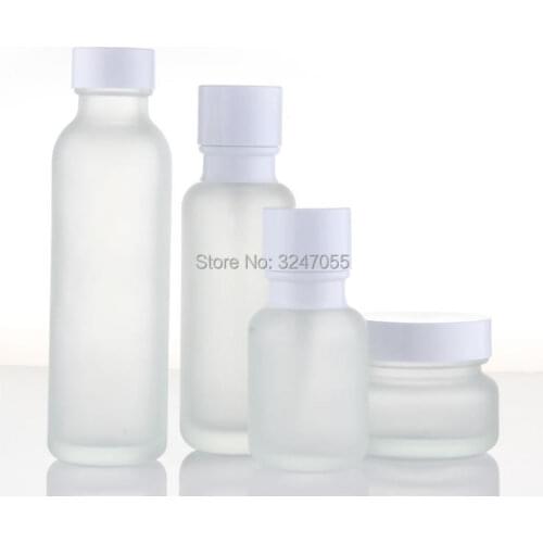 8pcs/Lot 150ml Empty Cosmetic Glass Toner Bottle, 50ml110ml Frosted Glass Lotion Pump Bottle, Emulsion Package, 50G Cream Jar