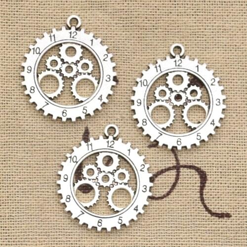 6pcs Charms Punk Gear Mechanical Clock Watch 28x25mm Antique Bronze Silver Color Plated Pendants Making DIY Handmade Tibetan