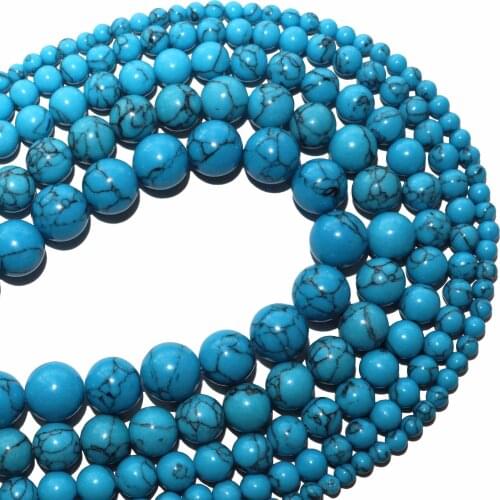 Free Shipping Natural Stone Blue Turquoises Stone Round Beads 4 6 8 10 12 MM Pick Size For Jewelry Making Diy Bracelet Necklace