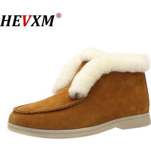 Ankle boots For Women cow-suede-leather boots Fur Shoes Warm winter boots Slip-on snow boots flat shoes comfortable Boots 2020