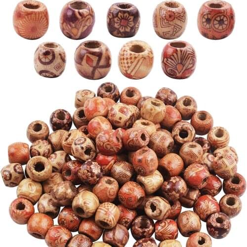 50pcs Large Hole Beads Wooden Round Beads Barrel Wooden Beads for Jewelry Making Bracelet Loose Spacer Charms