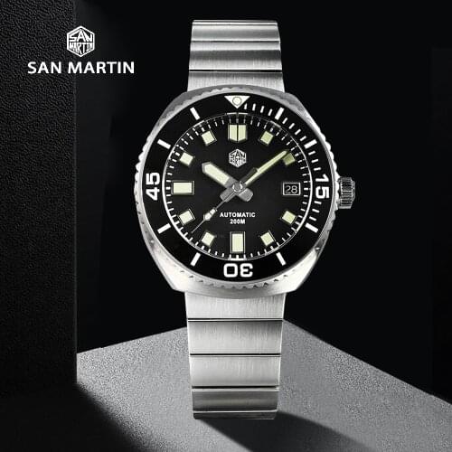 San Martin Men Watches Retro Diver Watch Sapphire NH35A Automatic Mechanical 20Bar Ceramic Bezel C3 Luminous Stainless Steel