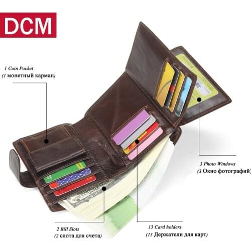 DCM New Slim Genuine Leather Mens Wallet Man Cowhide Cover Coin Purse Small Brand Male Credit&id Multifunctional Wallets