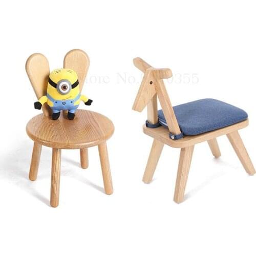 Solid wood small bench cartoon wooden stool child learning chair baby dining chair rabbit ear stool