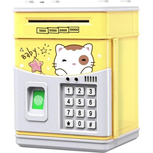 Electronic Piggy Bank MINI ATM Saving Box with Password Simulated Fingerprint Money Bank for Cash Coins Auto Scroll Paper