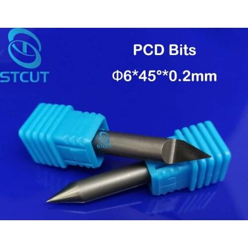 2pcs cnc router stone granite cutting engraving bits 45 degree 6mm tip 0.2mm PCD Bit CNC Diamond Hard Granite Jade tombston Tool