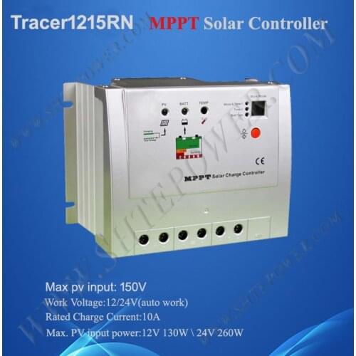 EPsolar tracer 1215rn max pv input 100v mppt control 12v 24volt 10 amp solar charge controller with max pv voc 150v input