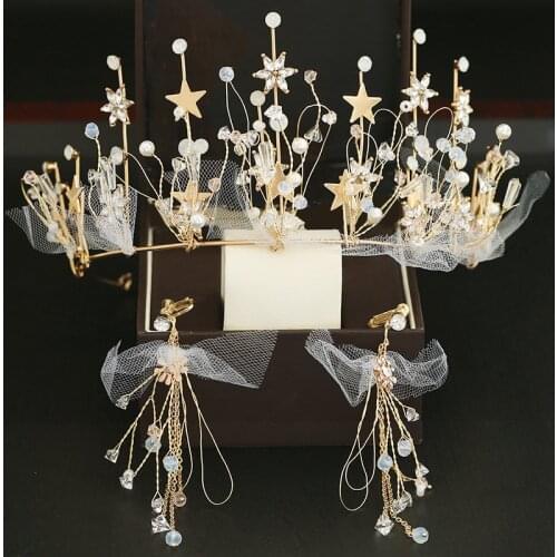 Bride Crown Rhinestone Hair Accessories Star Hair Hoop Earrings Korean Simple Mori Hair Accessories Wedding Dress Accessories
