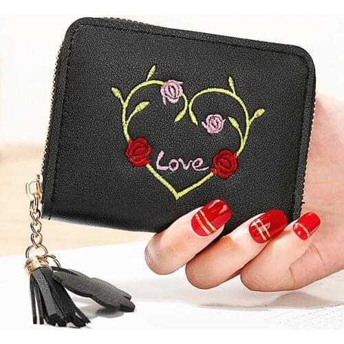 Purses Short Lady Coin Purse Pocket Tassels Zipper Women Wallet Bag Cards ID Holder Girls Flap Wallets Flower Moneybags Notecase