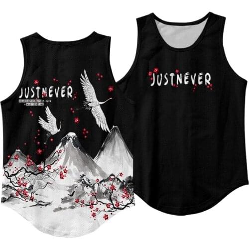 Male Summer Casual Black Crane Print Vest Men Bodybuilding Tank Tops Gym Workout Fitness Sleeveless Shirt Running Clothes