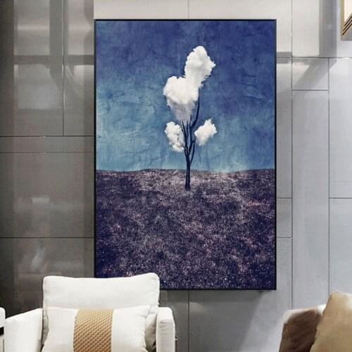 Fashion Trendy Posters Canvas Paintings Nordic Abstract Cloud Tree Blue Style Living Room Wall Decor