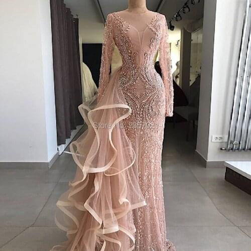 Muslim Beading Mermaid Evening Dresses Handwork Dubai Arabic Formal Dress 2018 Turkey Long Prom Dress African Gowns Abendkleider
