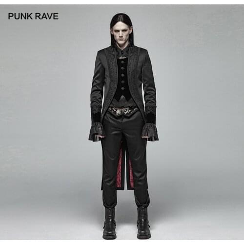PUNK RAVE Mens Gothic Gorgeous Gentleman Swallow Tail Coat Party Club Stage Performance Man Long Jacket Visual Kei