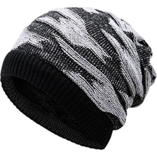 Men Winter Knitted Hat Scarf Dual Use Fashion Patchwork Thicker Keep Warm Quality Simple Leisure Male Warm Hedging Caps